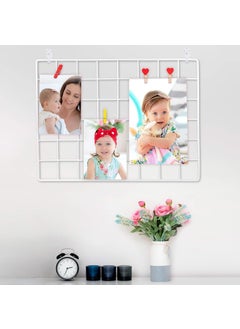 GreenUniverse GreenUniverse Grid Photo Frame for Wall Clip Holder Photo Frame decorative wall hangers Multi Functional Creative Mesh Wall GridPackage 1pc Frame white 45cm x 65cm  - Image 3