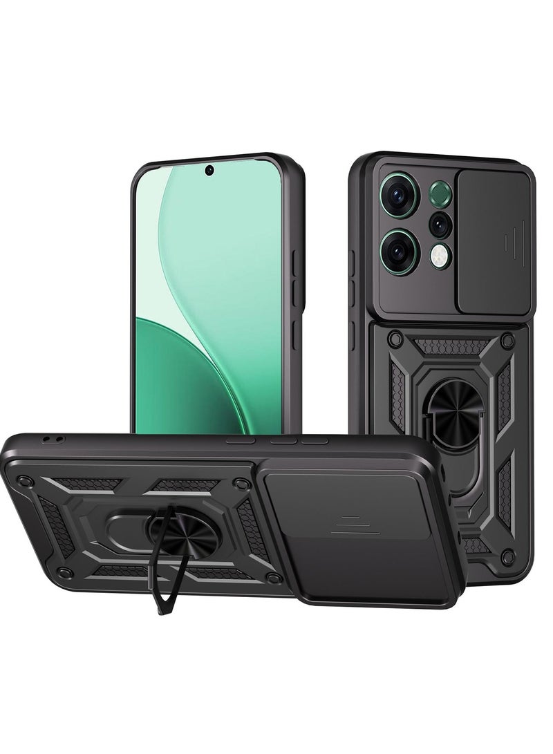 Case Cover Shockproof Protective Case with Camera Protection and Metal Ring Compatible with  Oppo Reno 14 (Black) - Image 1