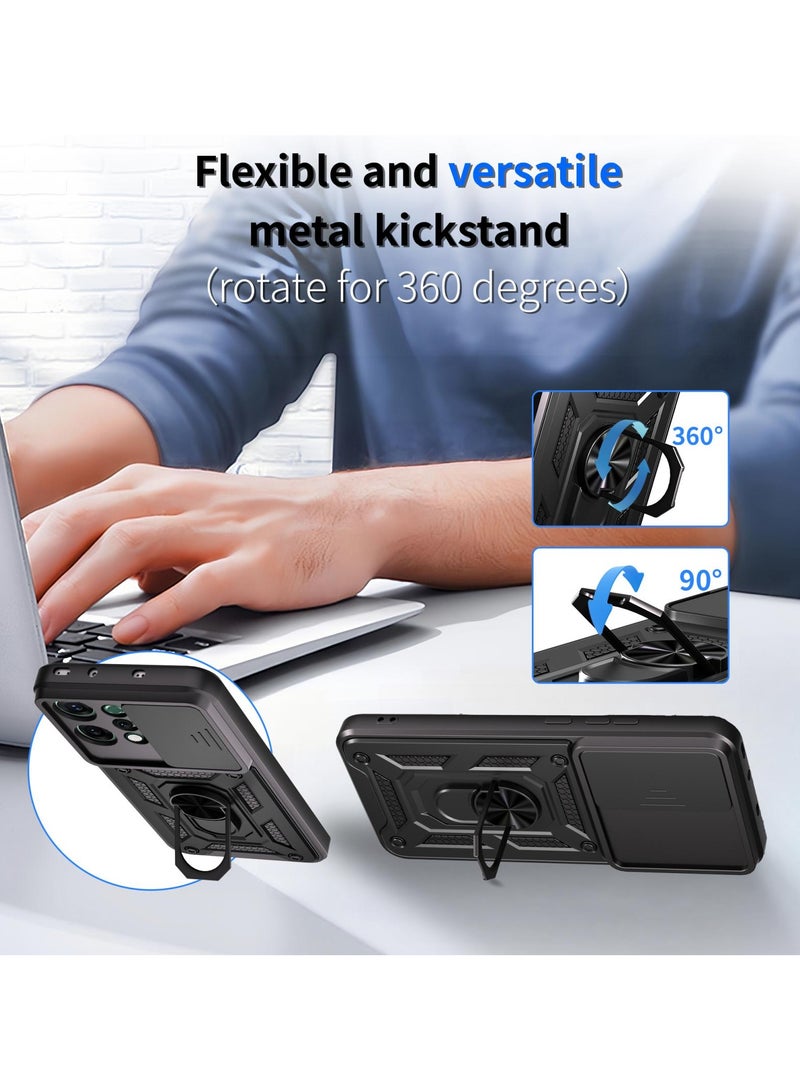 Case Cover Shockproof Protective Case with Camera Protection and Metal Ring Compatible with  Oppo Reno 14 (Black) - Image 2