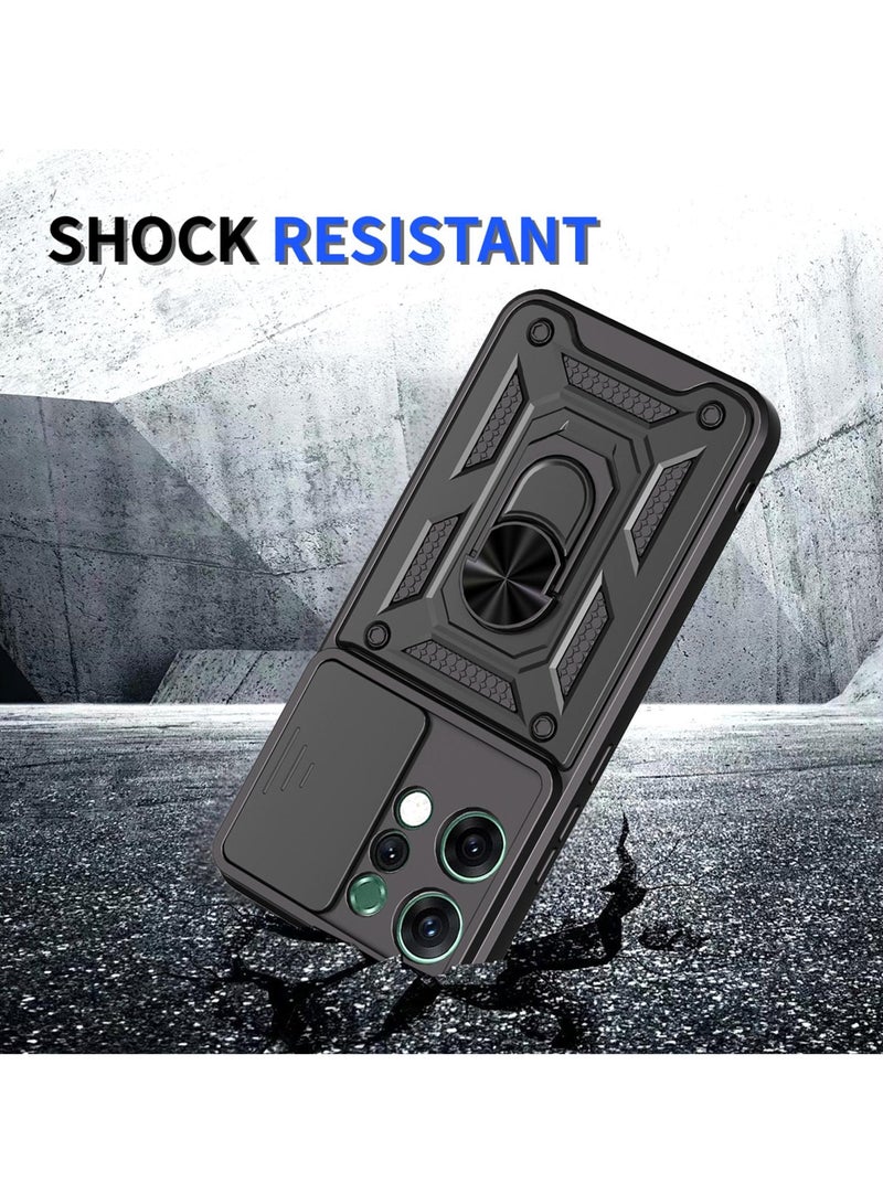 Case Cover Shockproof Protective Case with Camera Protection and Metal Ring Compatible with  Oppo Reno 14 (Black) - Image 3