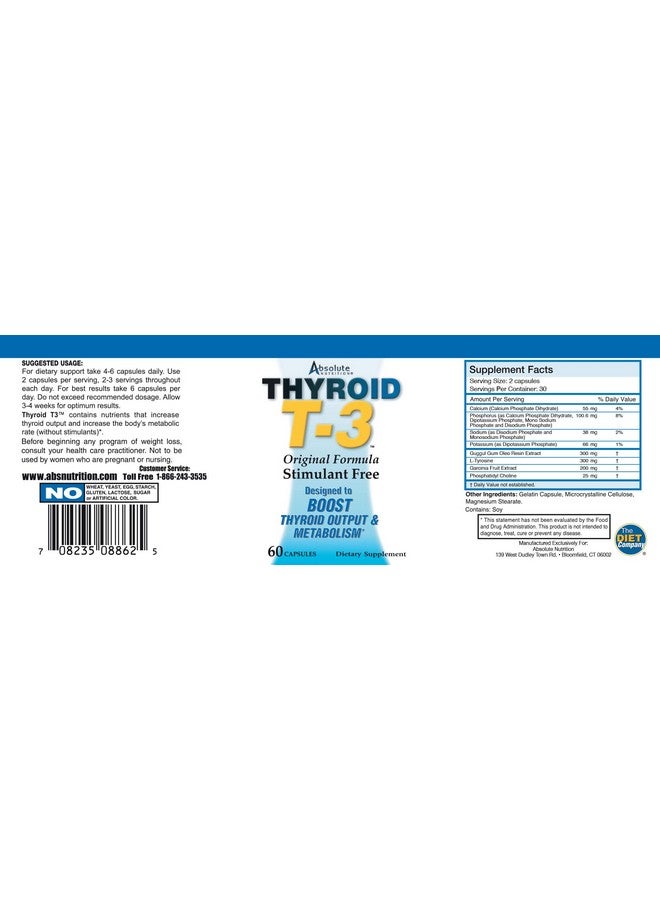 Absolute Nutrition دعم التمثيل الغذائي الراديكالي للغدة الدرقية من أبسولوت نيوترشن T3 للنساء والرجال، الطاقة والتركيز، وظيفة الغدة الدرقية الصحية، تركيبة طبيعية، غير معدلة وراثيًا، بدون كافيين، عبوة 2 تحتوي على 60 حصة، 120 كبسولة - Image 2