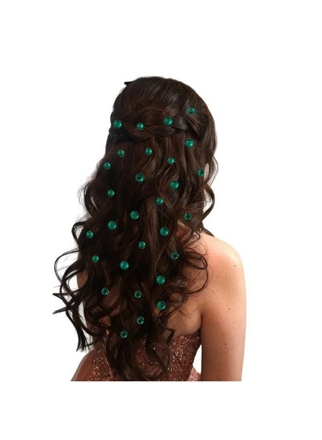 Ansh Round-shaped Hair Stickers: Combo Pack of 24 x 8mm and 12 x 10mm - Stick-on, No Clips Needed, Easy DIY Hair Accessories_2876_DarkGreen - Image 3