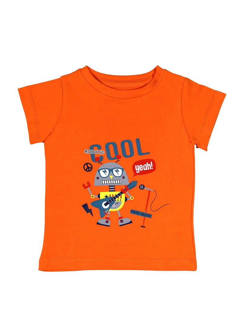 Baby Co. - Cool Robot Cotton Set (Orange Robot t-shirt + Light Grey Shorts) - Image 1