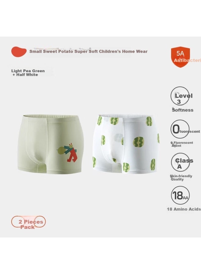 Potatokids Summer Lightweight Children's Boxer Briefs, 150, Light Bean Green + Half White, 2 Pieces - Image 5