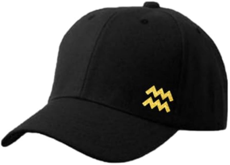 Black Cap with Aquarius zodiac Golden Color Logo