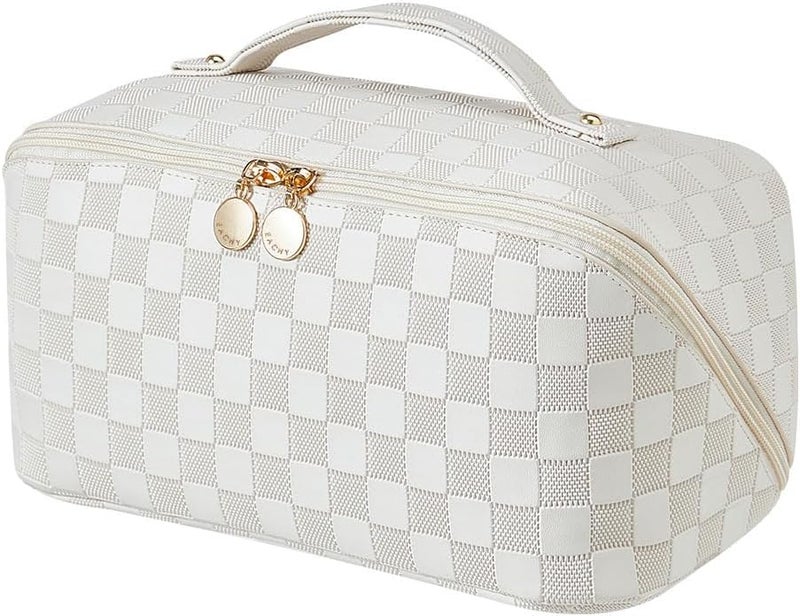 حقيبة مكياج للسفر من إيتشي (EACHY Travel Makeup Bag)، حقائب تج��يل ذات سعة كبيرة للنساء، حقيبة مقاومة للماء وسهلة الحمل، بتصميم مفتوح ومسطح لحمل اللوازم الشخصية. - Image 1
