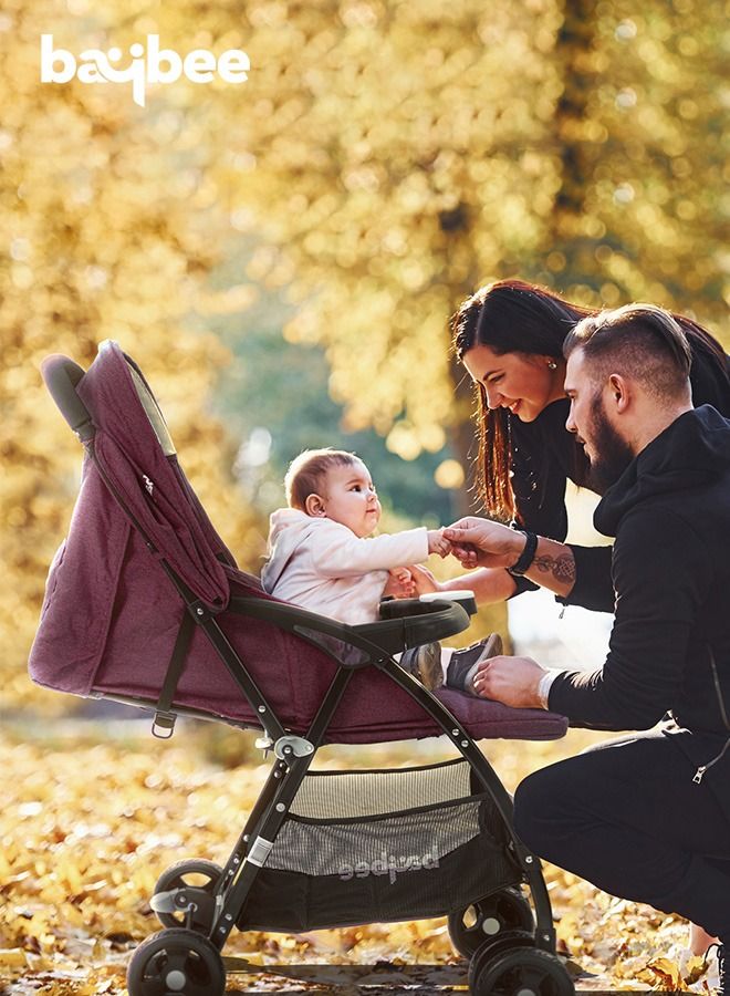 BAYBEE Portable Infant Baby Stroller For Babies With 3-Position Adjustable Seat Canopy 5-Point Safety Belt Storage Travel System Baby Stroller For Baby Toddlers Kids 0 To 3 Years Boys Girls Purple - Image 2