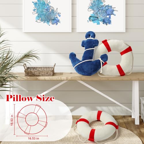 Marble Empire Life Ring Buoy Plush Pillow Nautical Decorative Throw Pillows Coastal Beach Themed Stuffed Pillow for Home Bed Couch - Image 2