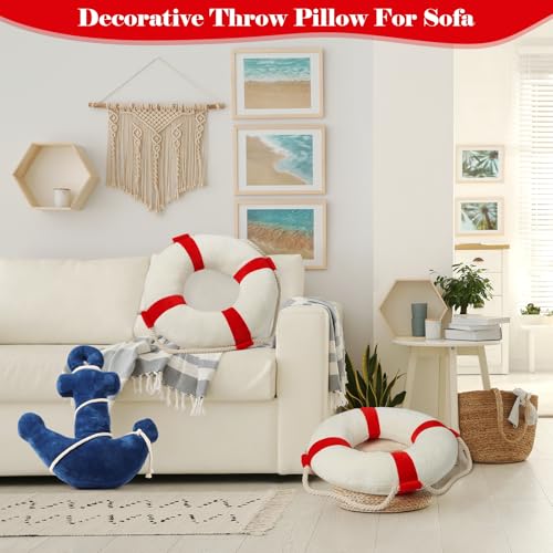 Marble Empire Life Ring Buoy Plush Pillow Nautical Decorative Throw Pillows Coastal Beach Themed Stuffed Pillow for Home Bed Couch - Image 5