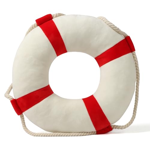 Marble Empire Life Ring Buoy Plush Pillow Nautical Decorative Throw Pillows Coastal Beach Themed Stuffed Pillow for Home Bed Couch - Image 1