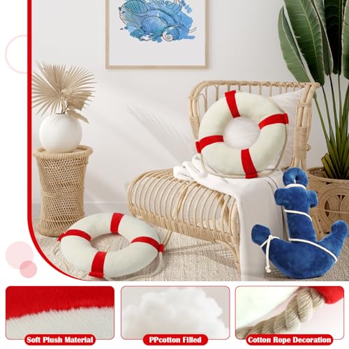 Marble Empire Life Ring Buoy Plush Pillow Nautical Decorative Throw Pillows Coastal Beach Themed Stuffed Pillow for Home Bed Couch - Image 3