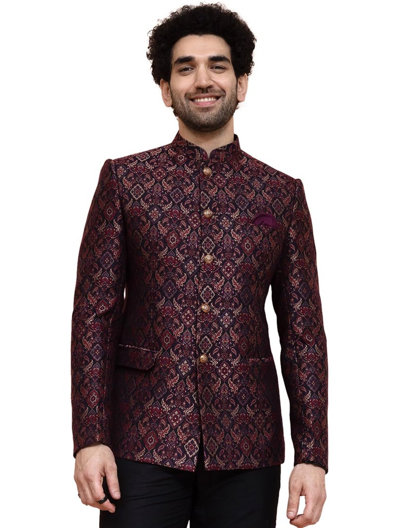 Kisah Men Maroon Ethnic Motifs Bandhgala, 44 - Image 1