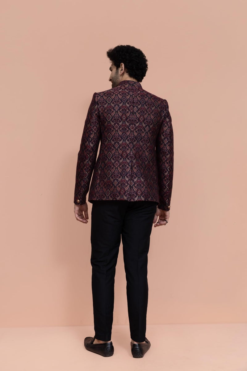 Kisah Men Maroon Ethnic Motifs Bandhgala, 44 - Image 2
