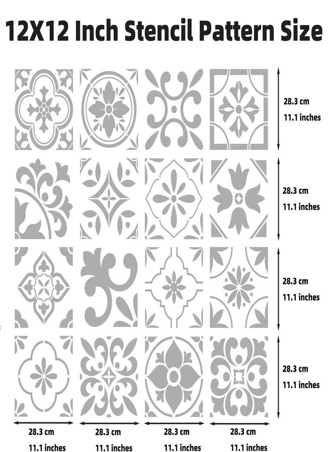 neglex 16-Pack Spanish Tile Stencil Set (12X12 Inch) Authentic Patterns for Floor and Wall, Reusable Tile Stencils for Painting on Floors, Furniture, and Canvas, DIY Spanish Talavera Home Décor - Image 4