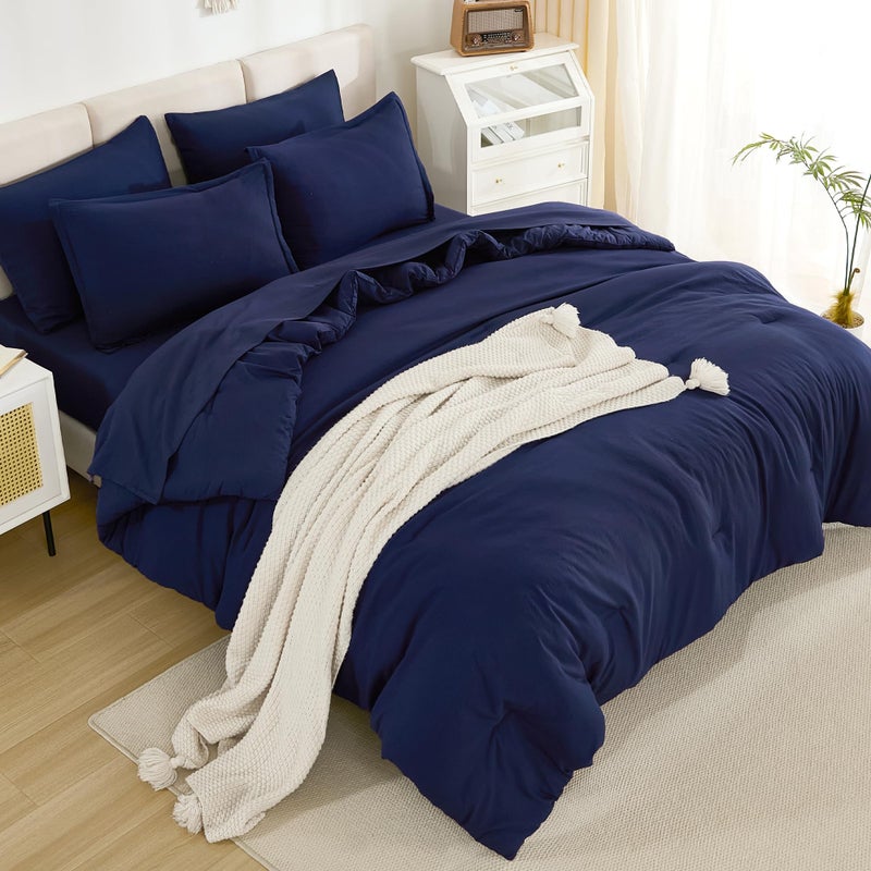 Litanika Full Size Comforter Sets Navy Blue - 7 Pieces Bed in a Bag Full Beddding Comforter Sets  Solid Lightweight Bed Set with Comforter  Sheets  Pillowcases & Shams - Image 3