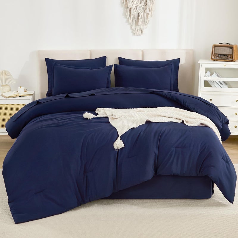 Litanika Full Size Comforter Sets Navy Blue - 7 Pieces Bed in a Bag Full Beddding Comforter Sets  Solid Lightweight Bed Set with Comforter  Sheets  Pillowcases & Shams - Image 2