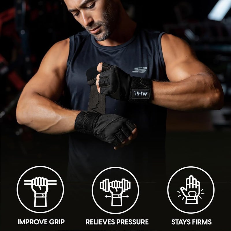 MhIL Workout Gloves for Men â€“ Comfortable Gym Gloves for Men with Enhanced Grip for Safety and Hand Protection â€“ Weight Lifting Protection with Wrist Wraps Support for Performance Boost and Style - Image 2