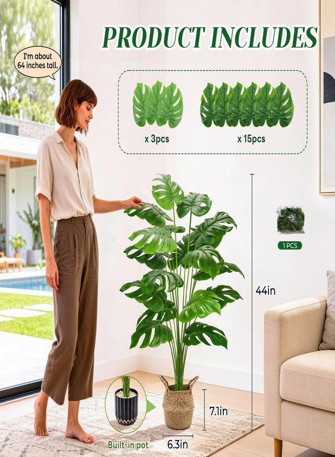 Der Rose 44" Tall Fake Plants with Basket Large Artificial Monstera Plants Indoor, Easy Assembly Faux Tree for Outdoor Office Living Room Bedroom Home Apartment Decor - Image 3