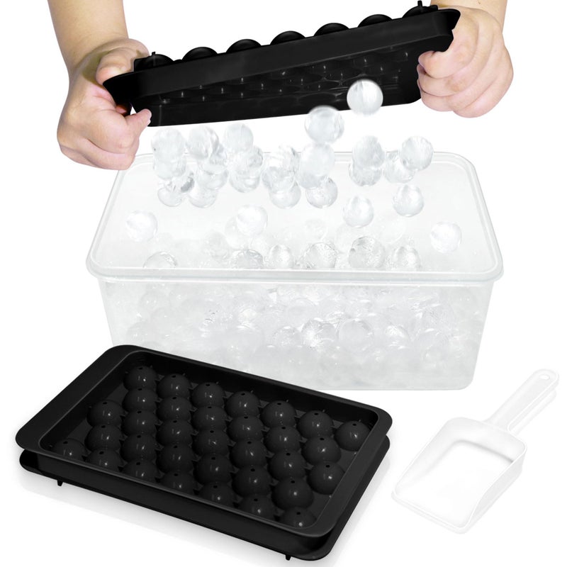 WIBIMEN Ice Cube Tray with Lid and Bin Round Ice Trays for Freezer with Lid Ice Cube Trays for Freezer with Ice Container 12PACK Black