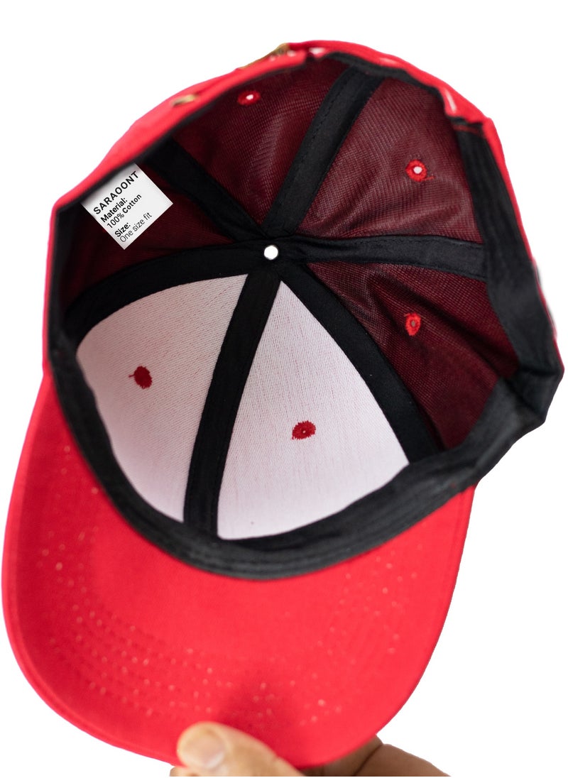 SARAOONT 100% Cotton Red Baseball Dad Cap - Adjustable Size Hat for Running, Workouts, and Outdoor Activities - Baseball Cap for Men and Women  - Image 5