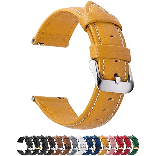Fullmosa Watch Straps 20mm, Axus Series Leather Strap Replacement Watch Strap with Stainless Steel Metal Clasp for Men Women 14/16/18/20/22/24mm, Yellow 20mm - Image 1