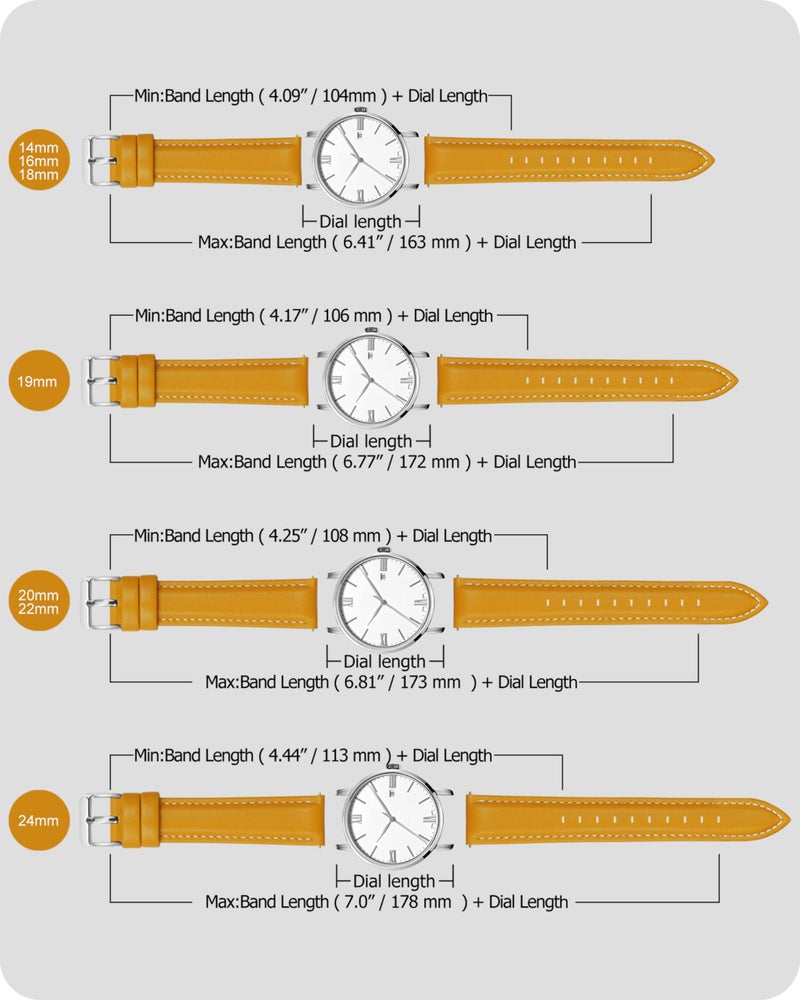 Fullmosa Watch Straps 20mm, Axus Series Leather Strap Replacement Watch Strap with Stainless Steel Metal Clasp for Men Women 14/16/18/20/22/24mm, Yellow 20mm - Image 5