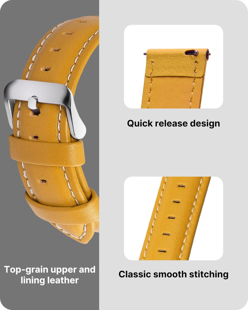 Fullmosa Watch Straps 20mm, Axus Series Leather Strap Replacement Watch Strap with Stainless Steel Metal Clasp for Men Women 14/16/18/20/22/24mm, Yellow 20mm - Image 4