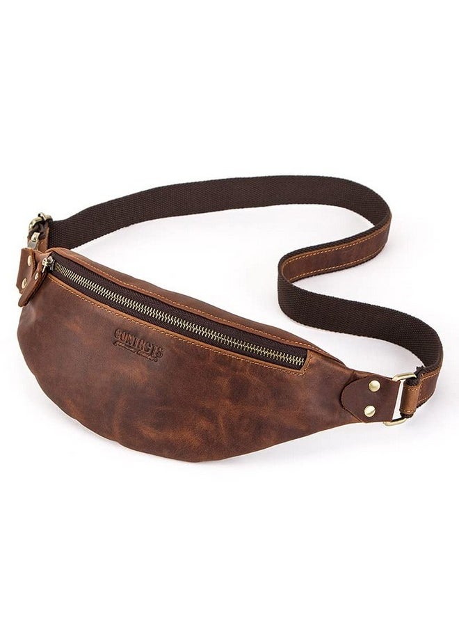 CONTACTS Contacts Fanny Pack Waist Bag Multifunction Genuine Leather Hip Bum Bag Travel Pouch for Men and Women- Sturdy Metal Zippers | Adjustable Belt & Brass Lock (Hunter Brown)  - Image 1