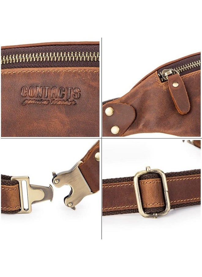 CONTACTS Contacts Fanny Pack Waist Bag Multifunction Genuine Leather Hip Bum Bag Travel Pouch for Men and Women- Sturdy Metal Zippers | Adjustable Belt & Brass Lock (Hunter Brown)  - Image 3