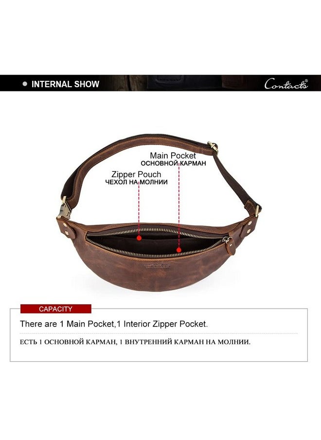 CONTACTS Contacts Fanny Pack Waist Bag Multifunction Genuine Leather Hip Bum Bag Travel Pouch for Men and Women- Sturdy Metal Zippers | Adjustable Belt & Brass Lock (Hunter Brown)  - Image 5