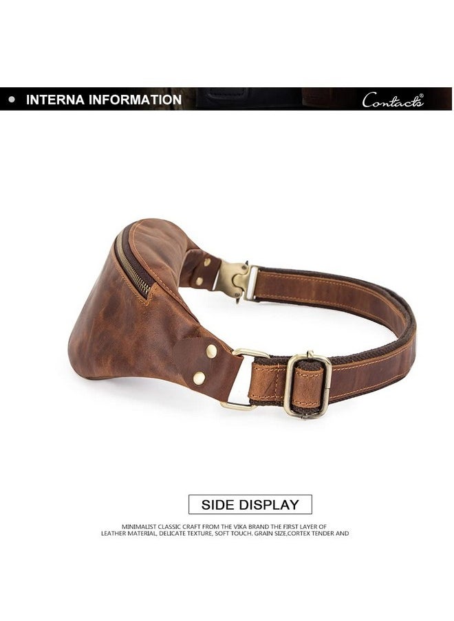 CONTACTS Contacts Fanny Pack Waist Bag Multifunction Genuine Leather Hip Bum Bag Travel Pouch for Men and Women- Sturdy Metal Zippers | Adjustable Belt & Brass Lock (Hunter Brown)  - Image 4