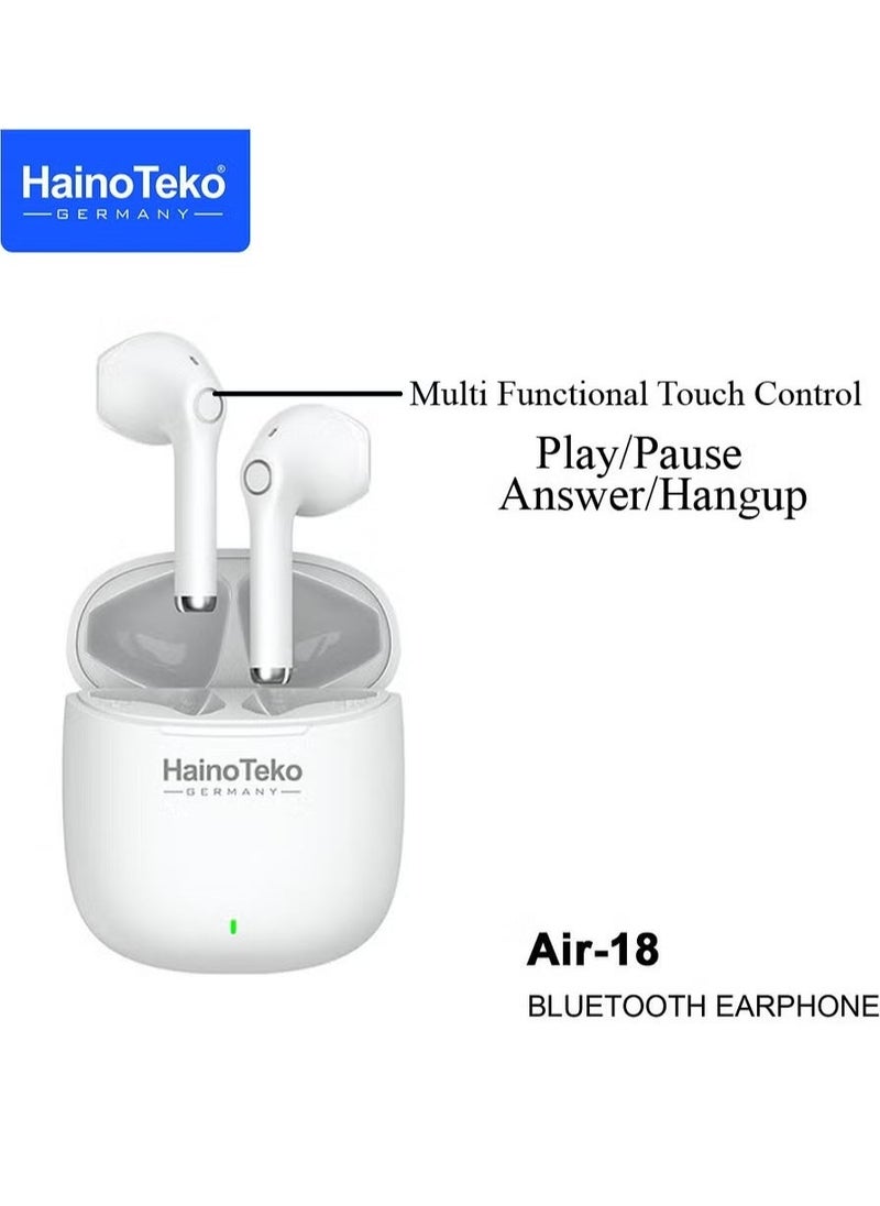 Haino Teko Air 18 True Wireless Earphones with Super Clear Microphone, Multi-Functional Touch Control – High-Quality Sound, Seamless Connectivity with iPhones and iPads, Comfortable Fit, Perfect for Music, Calls, and Gaming – White - Image 4