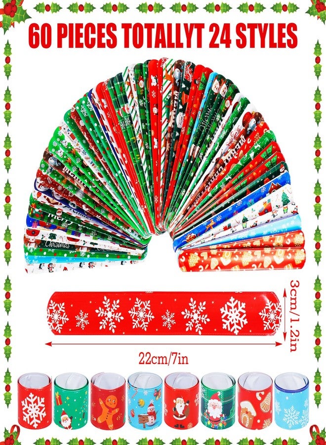 LUYI 60 PCS Christmas Slap Bracelets, Christmas Party Favors Toys for Xmas Slap Wristbands Snap Bracelets Bulk Stocking Stuffers Decoration Gifts Bag Filler - Image 3