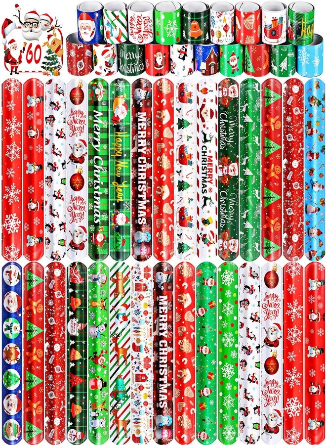 LUYI 60 PCS Christmas Slap Bracelets, Christmas Party Favors Toys for Xmas Slap Wristbands Snap Bracelets Bulk Stocking Stuffers Decoration Gifts Bag Filler - Image 2