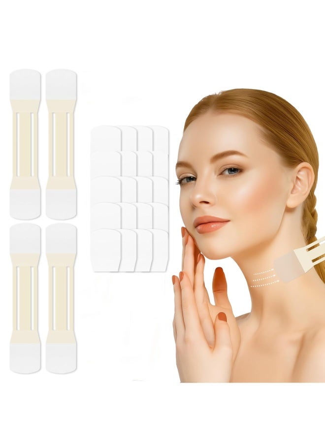 24pcs Neck Tape Lifting Invisible - Instant Neck & Face Lift Strap Patch Tightening Tapes (4 High Elastic Pull Strips + 20 Replacement Patches) - Breathable Skin Tone Bands for Instant Lift - Image 1
