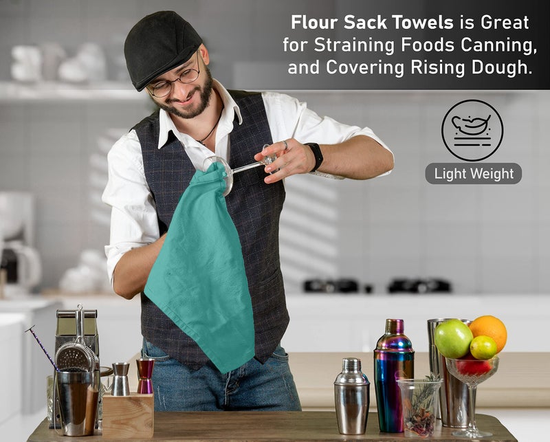 Ruvanti RUVANTI Flour Sack Towels 6 Pack 28x28 Inch  100% Cotton Tea Towel  Reusable  Machine Washable  Absorbent BarTowels - Dish Cloth Perfect for Drying Dishes & Cleaning - Turquoise  - Image 3