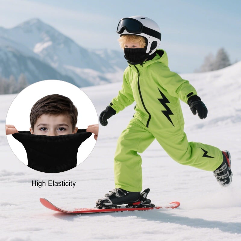 YUHAN PRETTY Kids Ski Mask Neck Warmer Winter Neck Gaiter Boys Girls Warm Thermal Fleece Lined Knitted Scarf for Cold Weather(Black) - Image 4