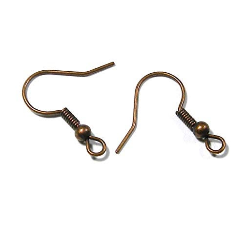 Bedazzlinbeads 50 Nickel Free Antiqued Finish Ball & Coil Fish Hook Earring Findings for DIY (Antique Copper) - Image 1