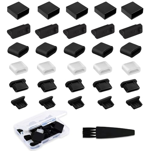 WLXTREE USB Cover Port Plug Caps - 30PCS 6 Type Silicone Anti Dust Cover USB Port Protection Stopper for USB Type-C, Micro USB, USB A Female and Male Ports with Cleaning Brush Kit - Image 1