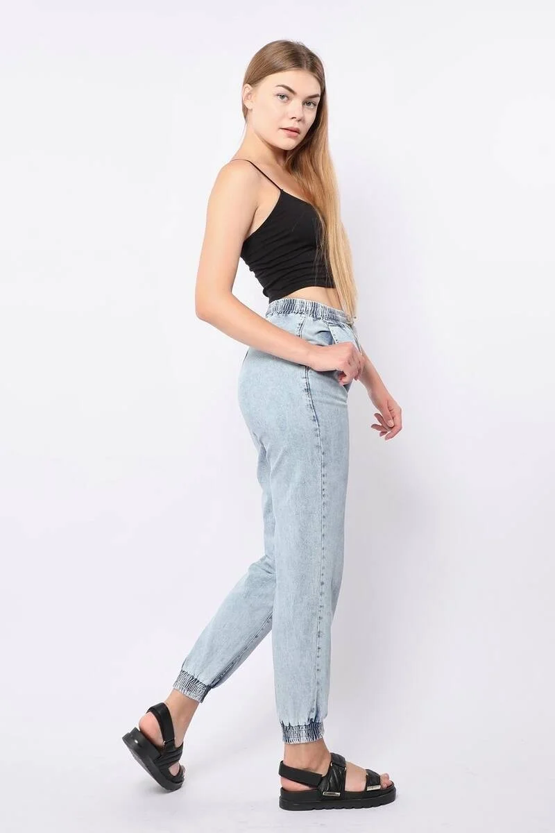 Banny Jeans Women's Elastic Jogger Pants Light Blue