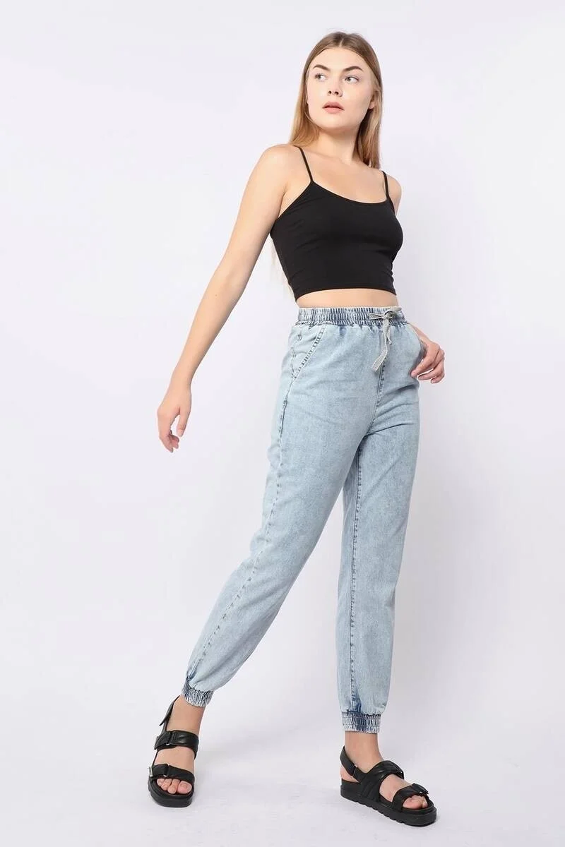 Banny Jeans Women's Elastic Jogger Pants Light Blue