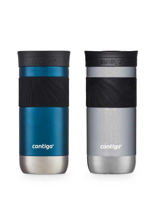 كونتيجو كوب سفر معزول من الفولاذ المقاوم للصدأ Contigo® SNAPSEAL™ مع مقبض، سعة 16 أونصة، بلون التوت الأزرق الشفاف والساتان واللون الذهبي - Image 1