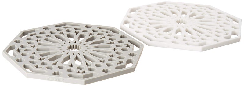 Mintrico Silicone Trivet Mat Pad for Hot Dishes Set of Two White Grey Octagon