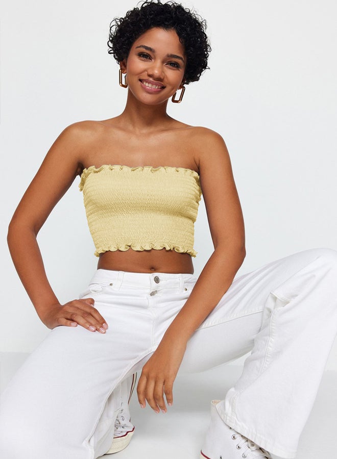 trendyol Light Yellow Strapless Gipel Flexible Knitted Blouse  - Image 1