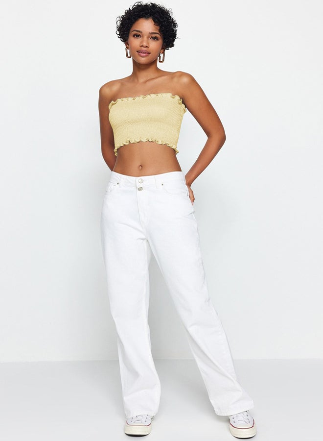 trendyol Light Yellow Strapless Gipel Flexible Knitted Blouse  - Image 3