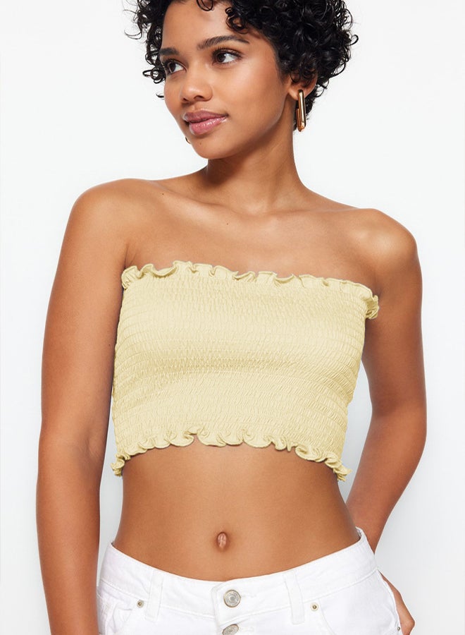 trendyol Light Yellow Strapless Gipel Flexible Knitted Blouse  - Image 2