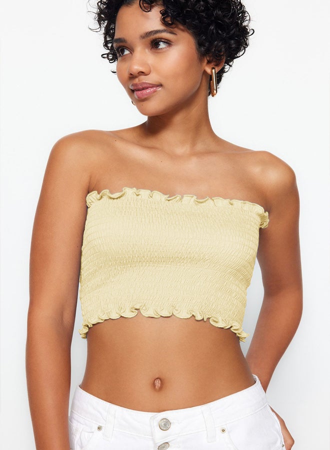 trendyol Light Yellow Strapless Gipel Flexible Knitted Blouse - Image 2