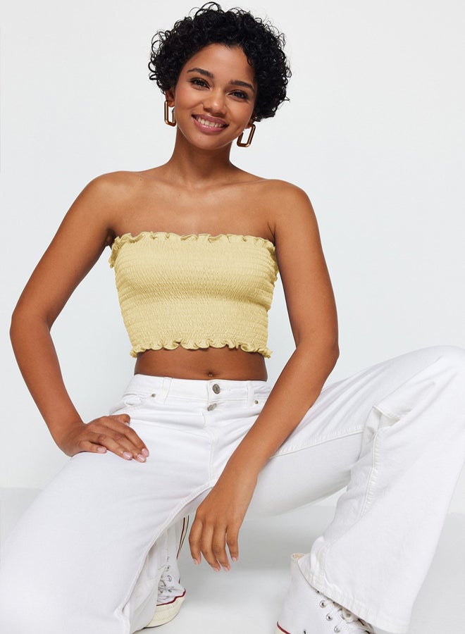 trendyol Light Yellow Strapless Gipel Flexible Knitted Blouse - Image 1