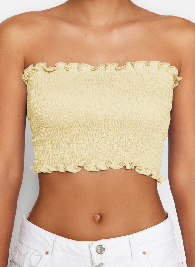 trendyol Light Yellow Strapless Gipel Flexible Knitted Blouse - Image 5