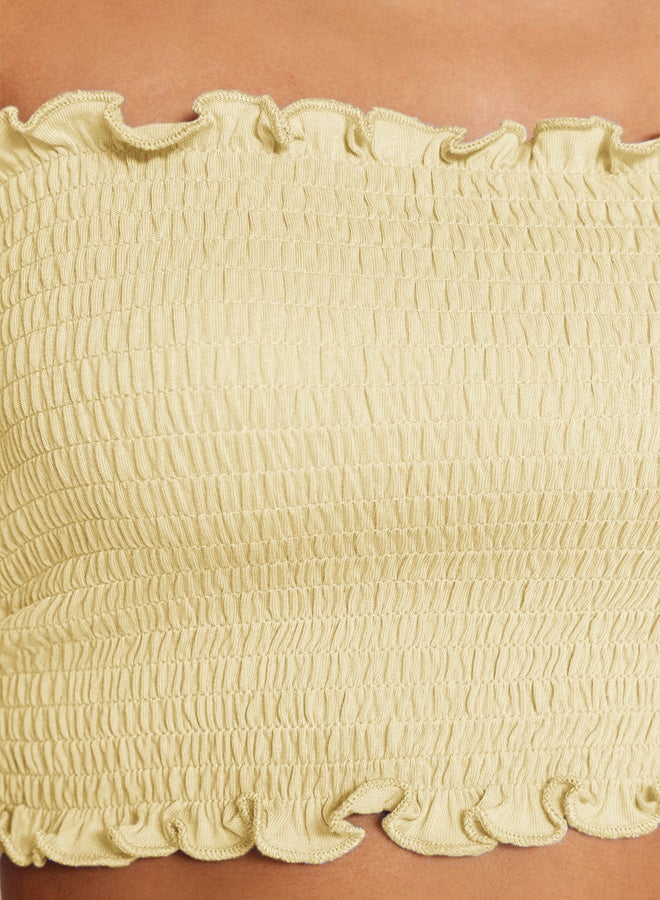 trendyol Light Yellow Strapless Gipel Flexible Knitted Blouse - Image 4